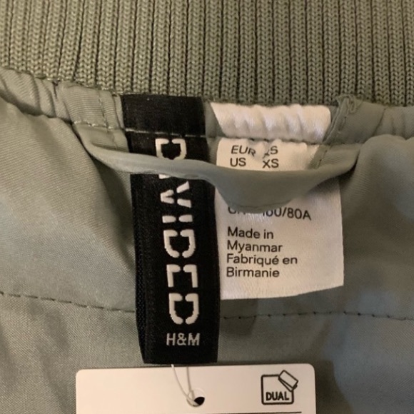 H&M Bomber Jacket - moto Divided jacket. Padded bomber jacket Mint Green XS NEW - Picture 14 of 14
